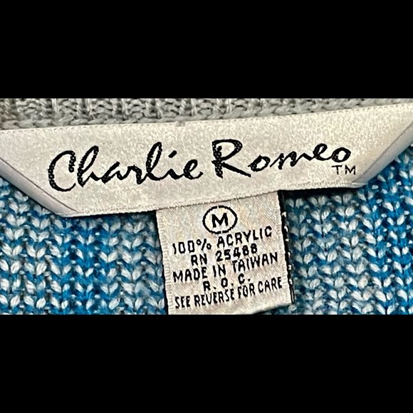 ▪️VTG▪️CHARILE ROMEO▪️1980's Gray & Blue Retro Snowflake & Stripe Sweater - Picture 6 of 7